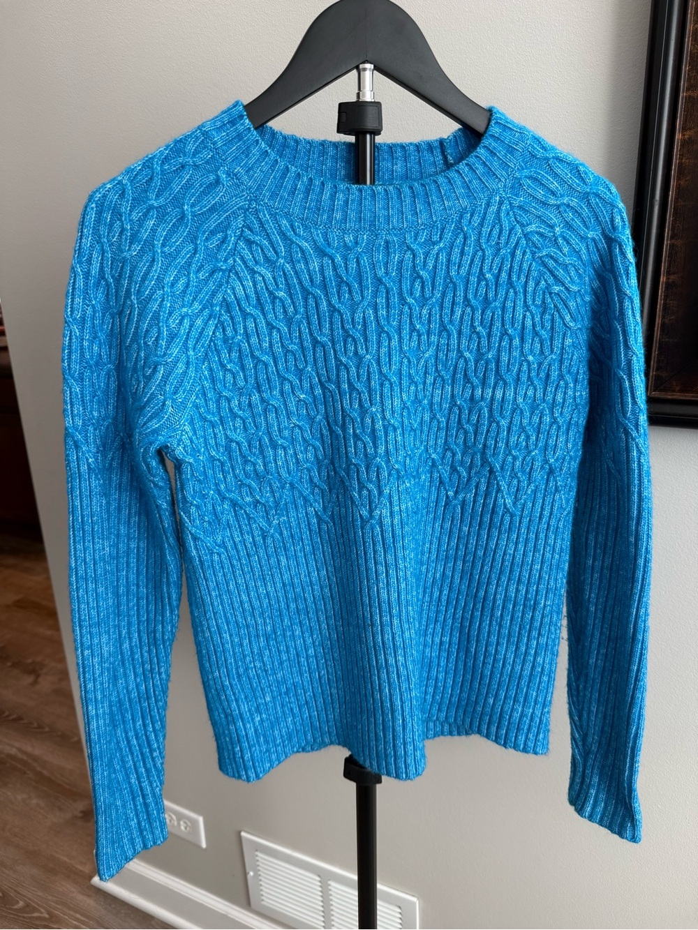 LOFT Turquoise Cable Knit Crewneck Sweater
